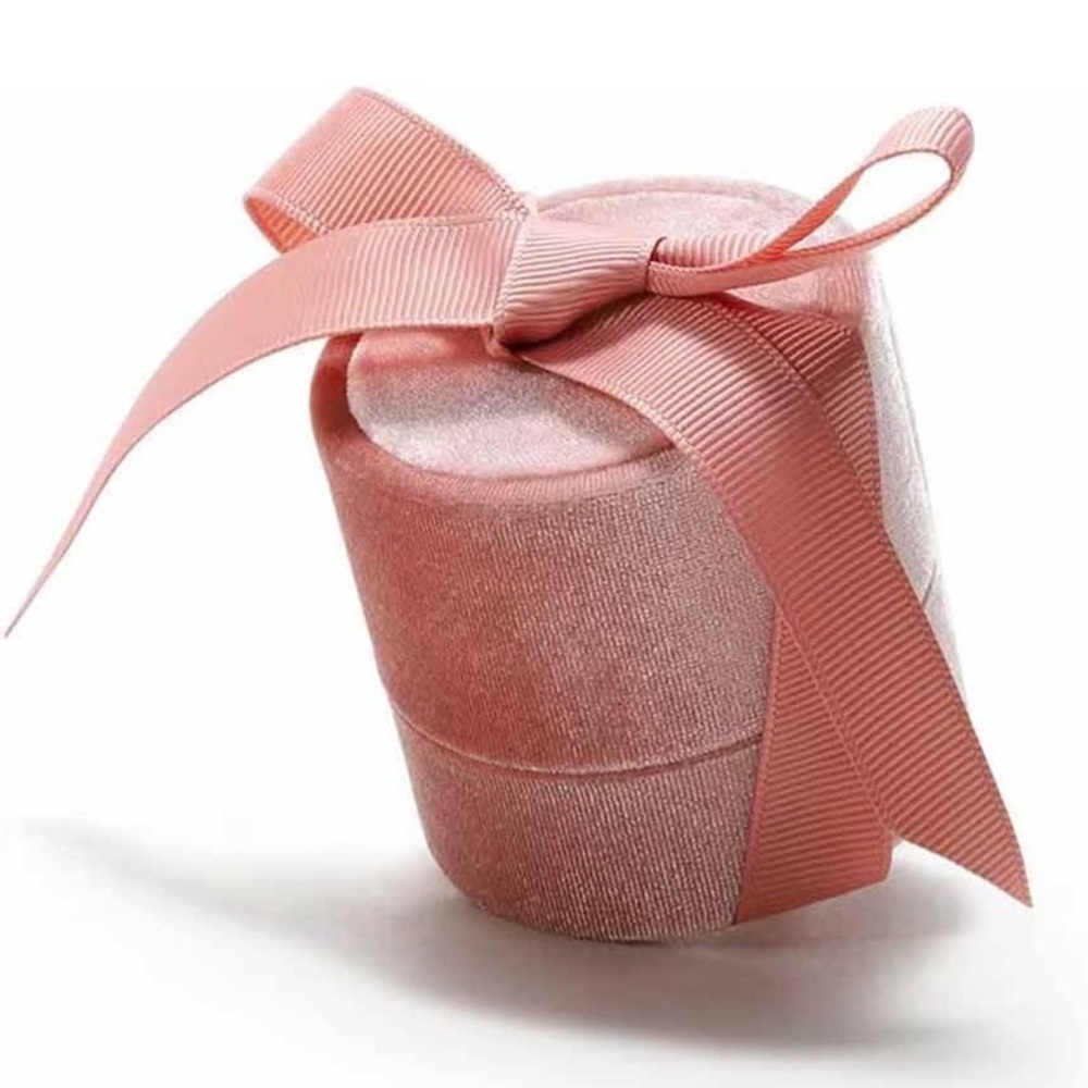 Pink Velvet Jewelry Gift Box with Ribbon